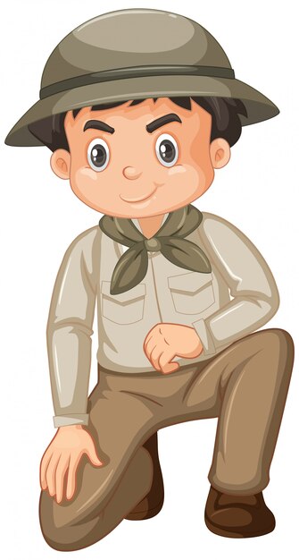 Niño vistiendo traje de safari en blanco