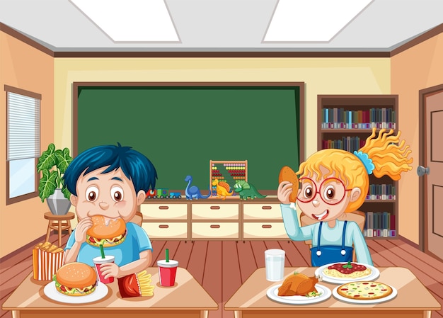 Niños alegres disfrutando de la hora de comer