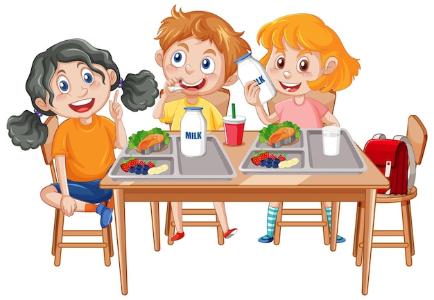 Vector gratuito niños alegres disfrutando de la hora de comer