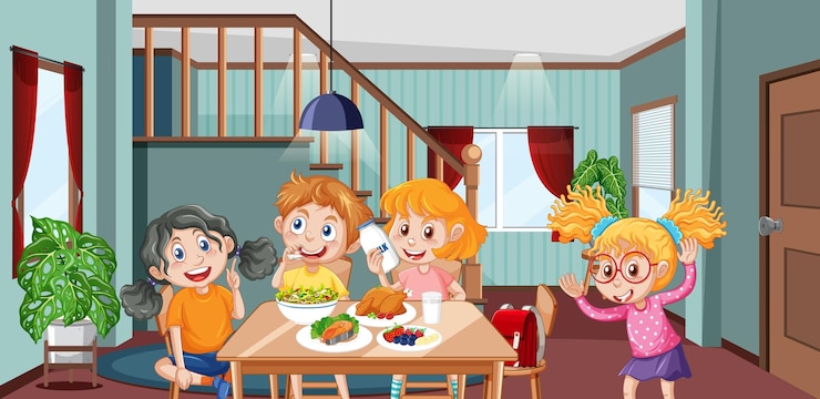 Vector gratuito niños alegres disfrutando de la hora de comer