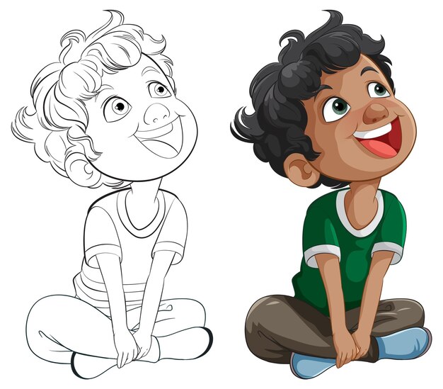Niños alegres sentados y sonrientes