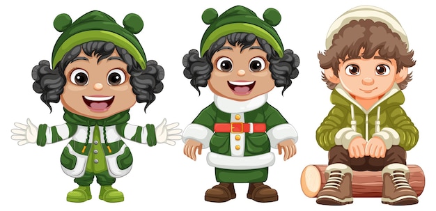 Vector gratuito niños alegres con trajes de invierno