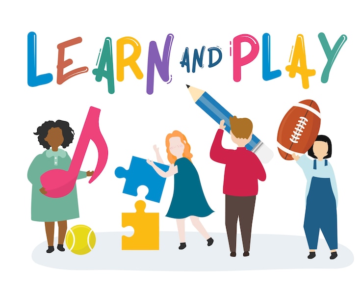 Vector gratuito niños aprendiendo y jugando ilustración