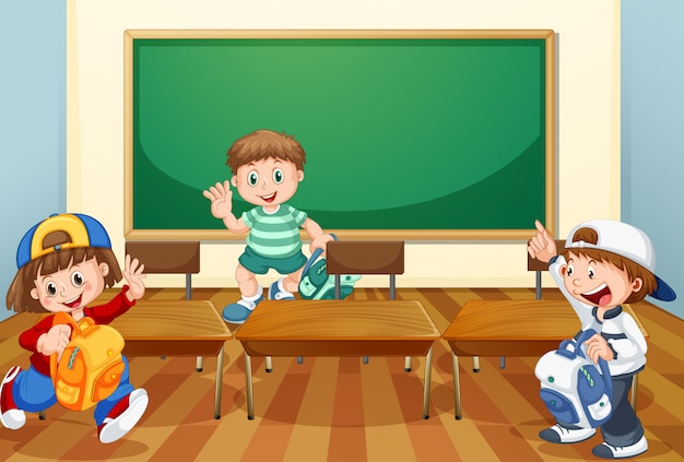 Vector gratuito niños en el aula con libros