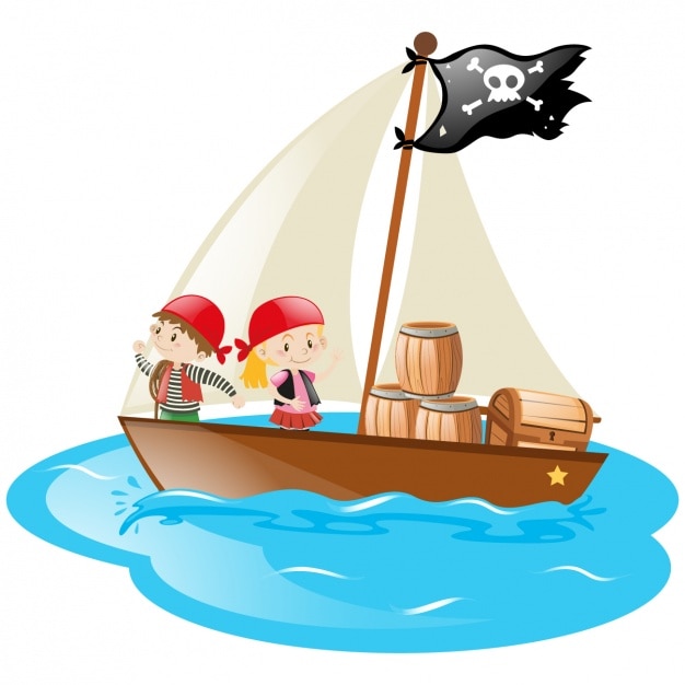 Vector gratuito niños en un barco pirata