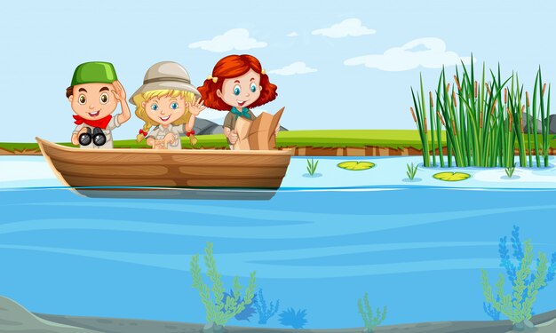 Niños en un bote