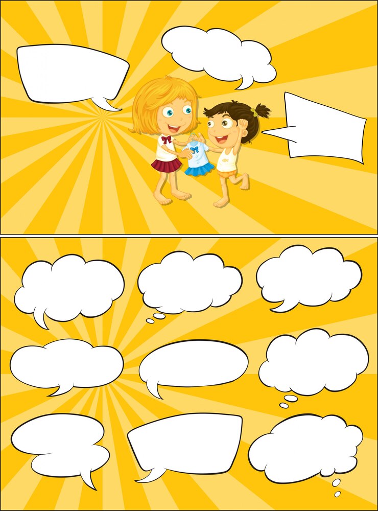 Vector gratuito niños y burbujas de discurso en blanco