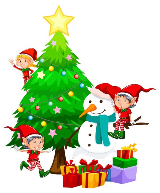 Niños celebrando la Navidad con muñeco de nieve