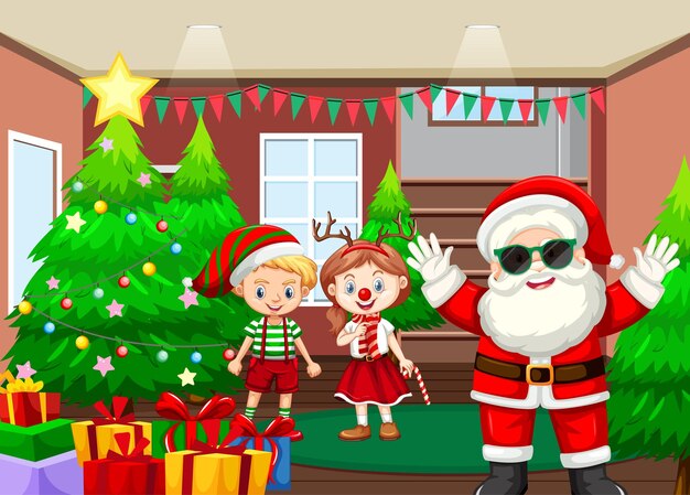 Niños celebrando la navidad con santa claus