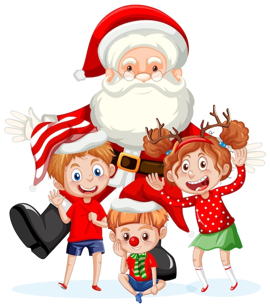 Vector gratuito niños celebrando la navidad con santa claus