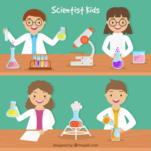 niños científico en diseño plano