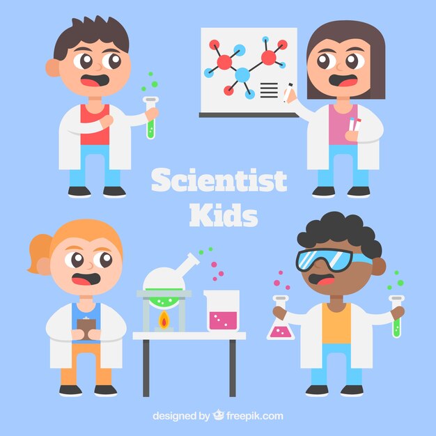 Niños científicos de dibujos animados