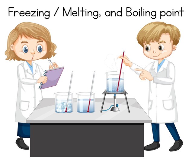 Niños científicos explicando el experimento de la temperatura del agua