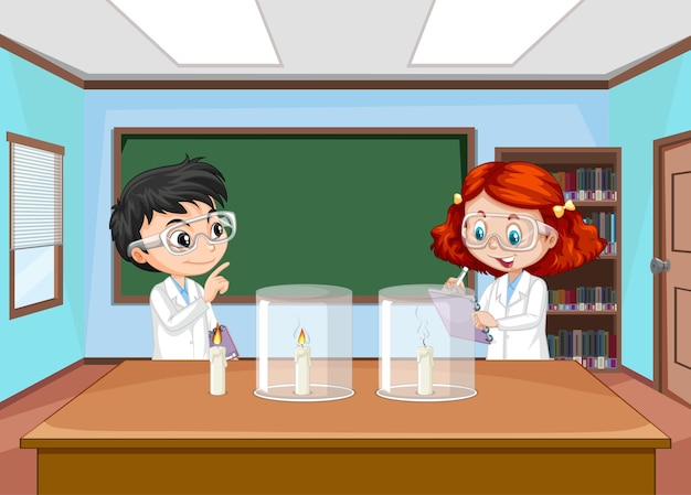 Niños científicos haciendo experimentos científicos
