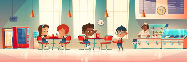 Los niños comen en el comedor escolar