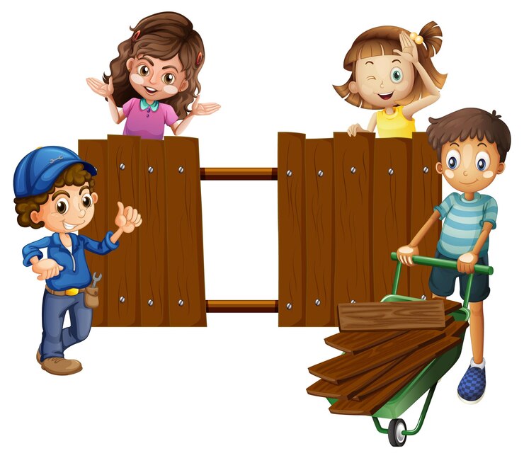 Vector gratuito los niños construyen juntos una valla de madera