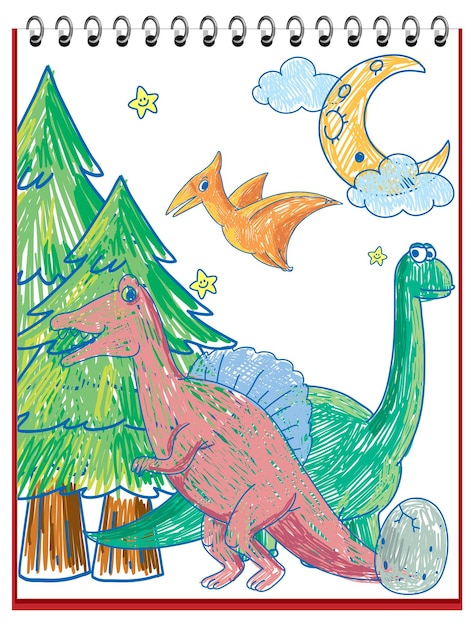 Niños dibujados a mano doodle dinosaurios