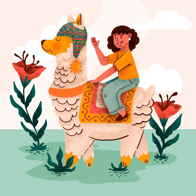 Niños dibujados a mano con ilustración de animales