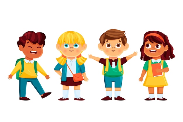 Vector gratuito niños de dibujos animados de regreso a la escuela