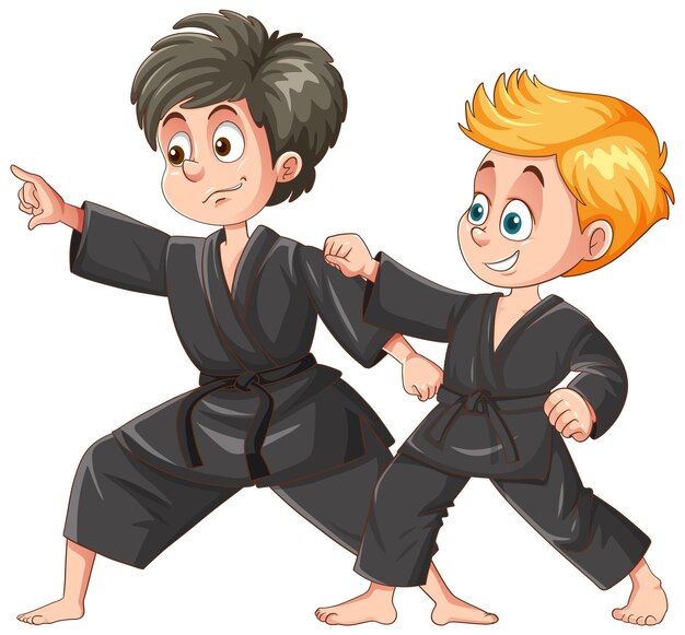 Niños de diferentes razas jugando Taekwondo