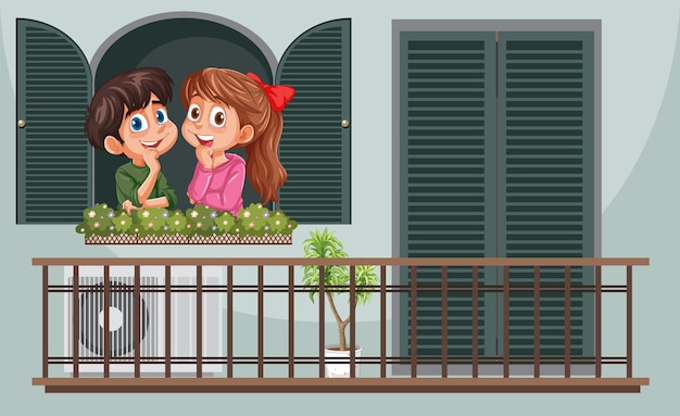 Los niños disfrutan de la vista del balcón
