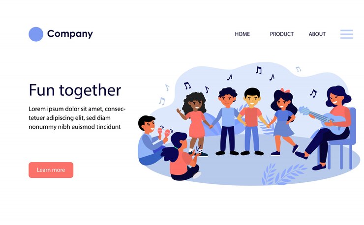 Vector gratuito niños disfrutando de la clase de música. plantilla de sitio web o página de destino