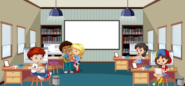 Niños de la escuela en la escena del aula.