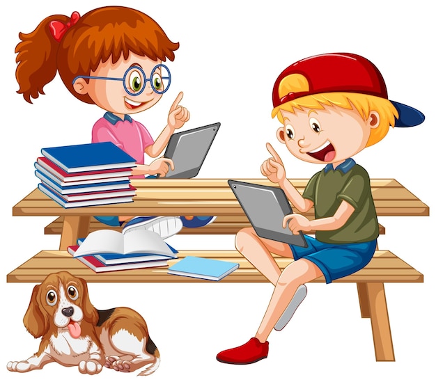Niños de la escuela que usan la tableta para la educación
