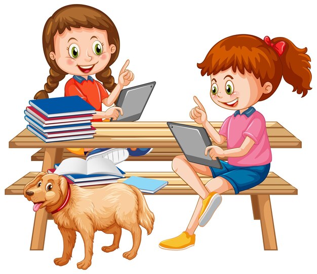 Niños de la escuela que usan la tableta para la educación