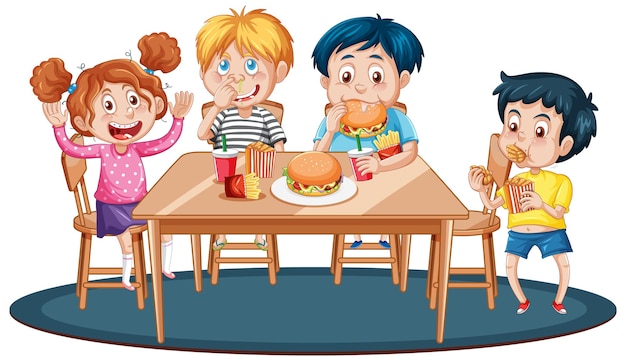 Vector gratuito niños felices comiendo juntos