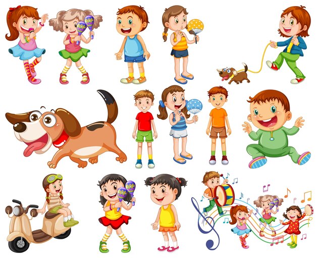 Niños felices en diferentes acciones.