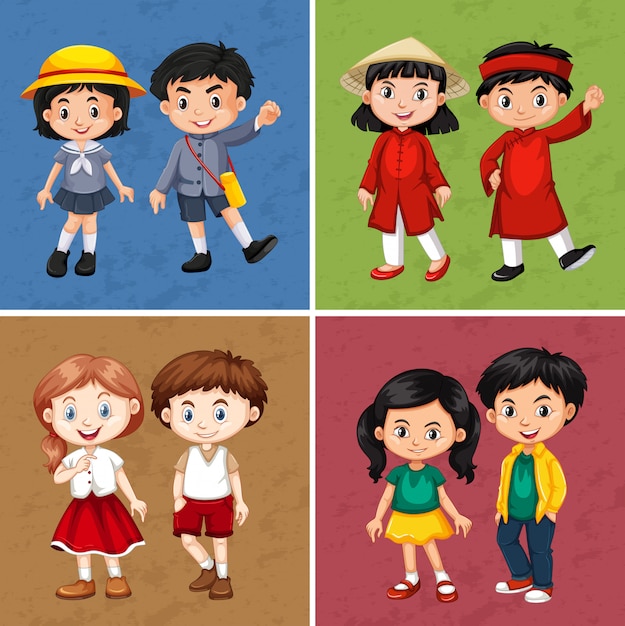 Vector gratuito niños felices de diferentes países.