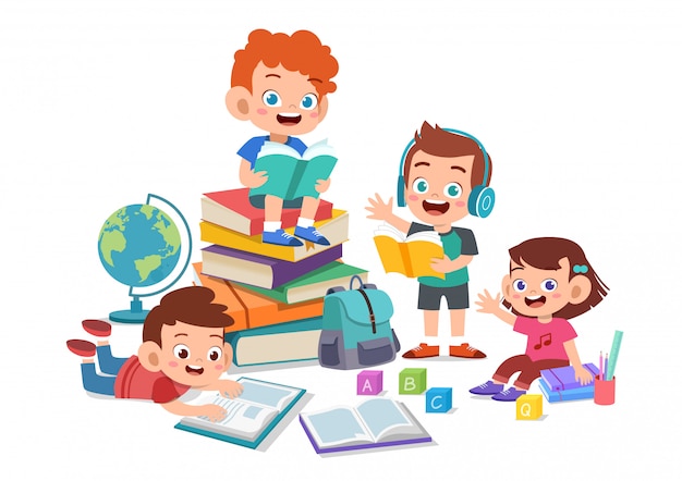 Niños felices estudiando juntos | Vector Premium