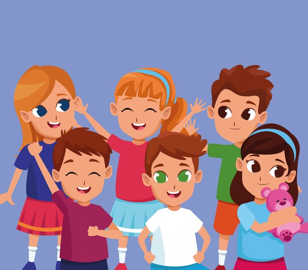 Niños felices lindos sonrientes dibujos animados