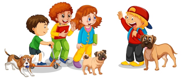 Vector gratuito niños felices con sus perros