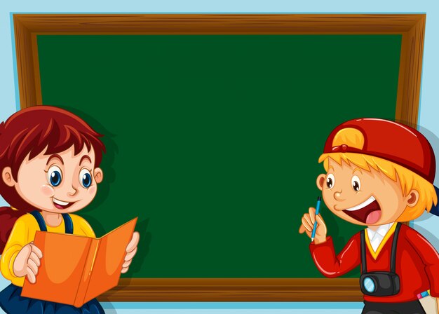 Niños en el fondo de la pizarra con copyspace