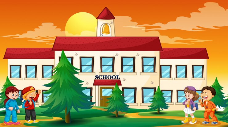Vector gratuito niños fuera de la escena escolar.