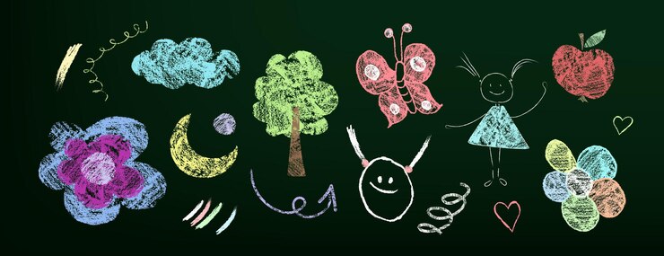 Vector gratuito los niños garabatean con tiza y lápices de colores
