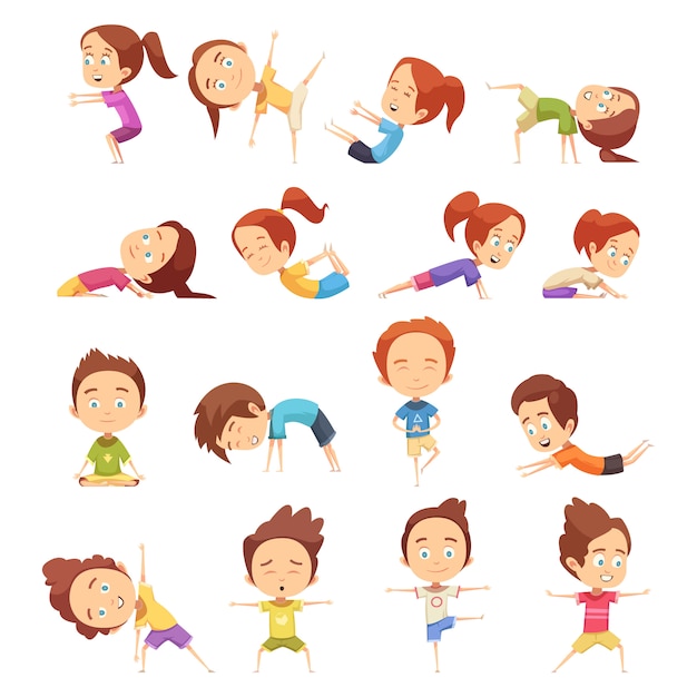 Vector gratuito niños haciendo colección de yoga