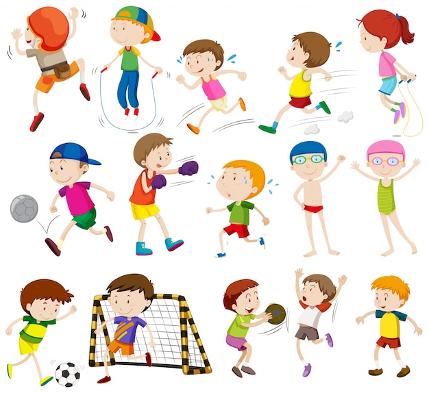 Niños haciendo diferentes actividades ilustración