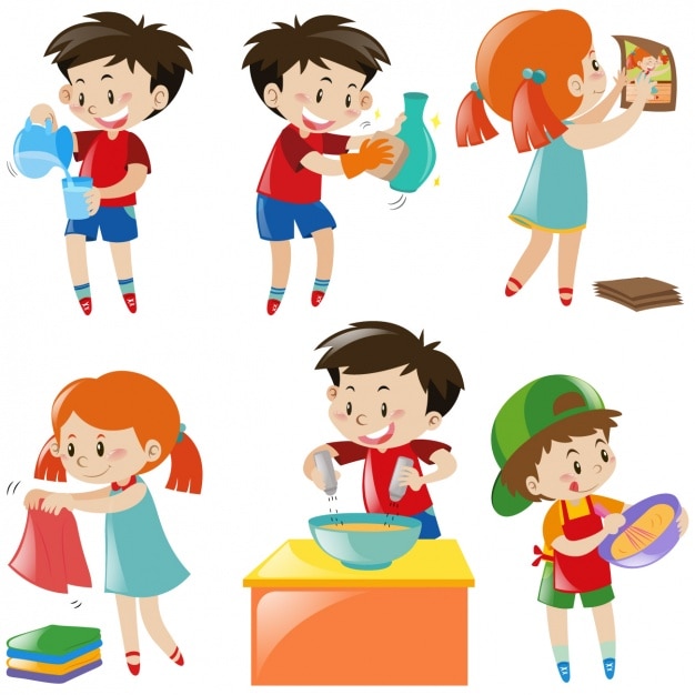 Niños haciendo las tareas domésticas | Vector Gratis