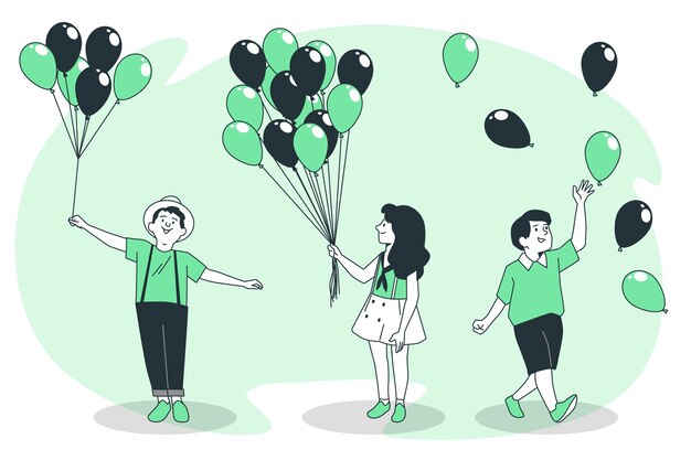 Niños con ilustración de concepto de globos