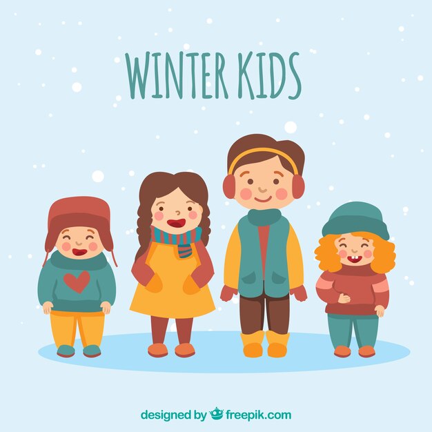Niños de invierno de edades diferentes