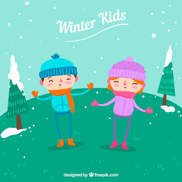 Vector gratuito niños de invierno