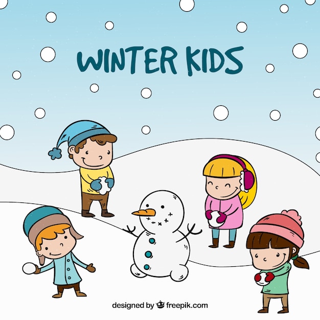 Vector gratuito niños en invierno