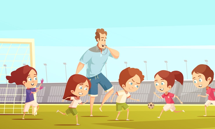 Vector gratuito niños jugando al fútbol.