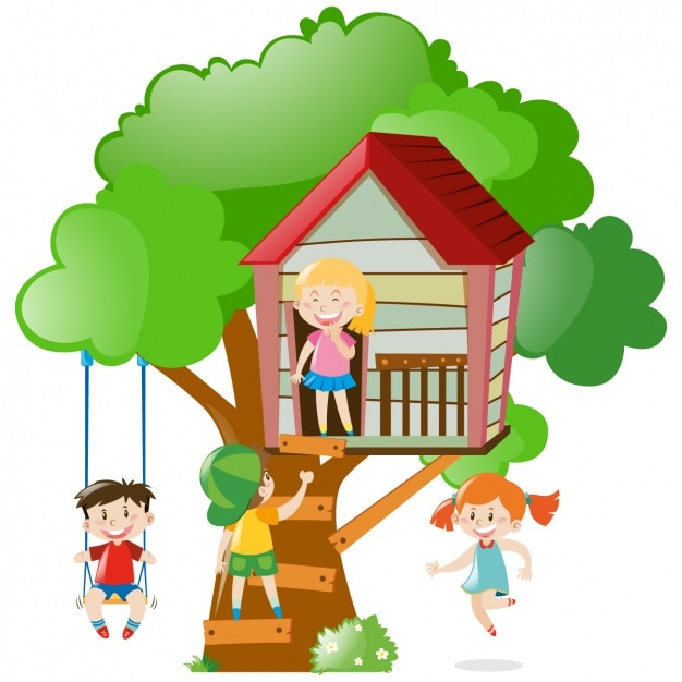 Niños jugando en una casa del árbol