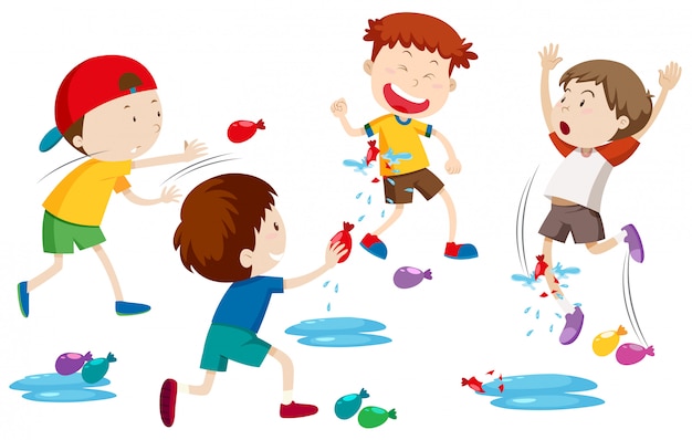 Vector gratuito niños jugando con globos de agua.