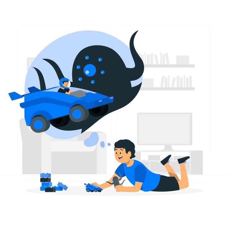 Vector gratuito niños jugando con ilustración de concepto de juguetes de coche