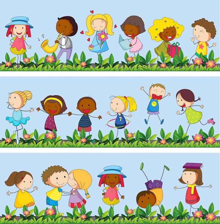 Vector gratuito niños jugando en el jardín ilustración